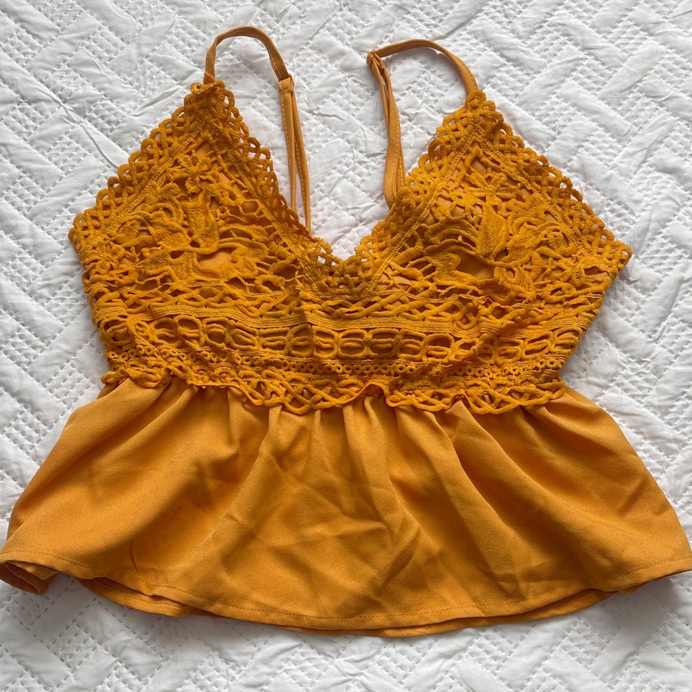 Mustard Lace Crop Top